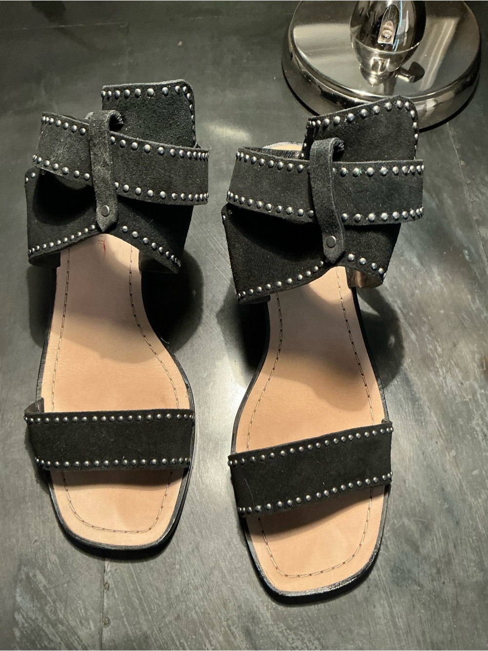 Black Studded Suede Block Heel Sandals